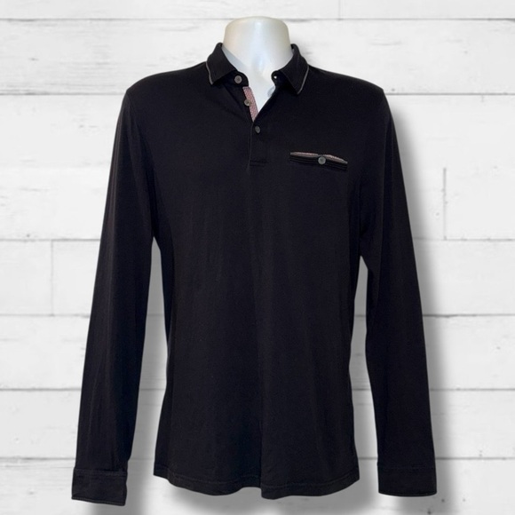 Ted Baker London Men’s Long Sleeve Polo Black Size 4 US Large Modal Cotton - Picture 5 of 10